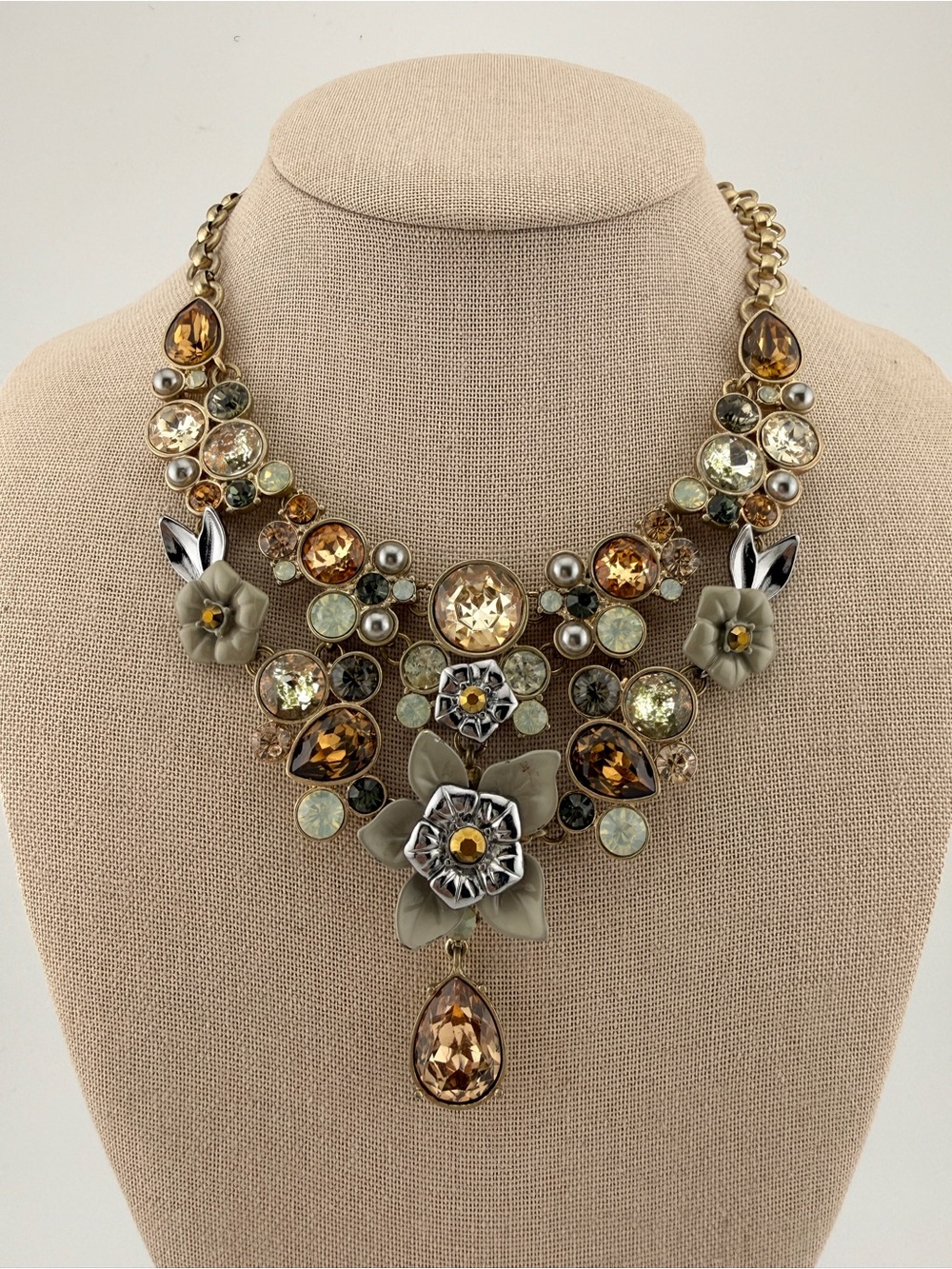 Simply Vera Vera Wang Floral Rhinestone Statement Bib Necklace Gold Neutral